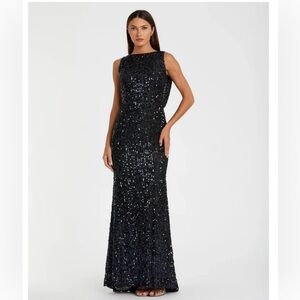LEENA For MAC DUGGAL COWL BACK BOAT NECK SEQUINED GOWN Size 14